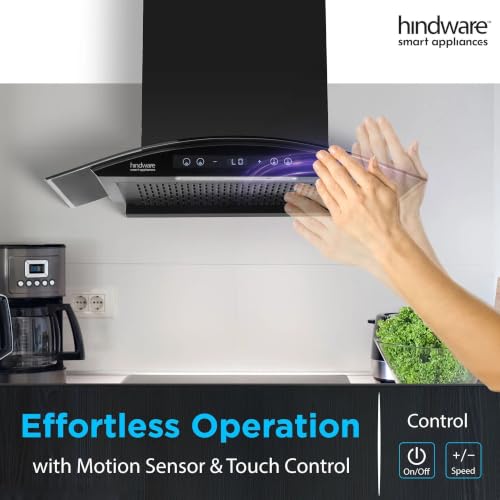 Image of Hindware Smart Appliances Sancia BLDC 75cm Kitchen Chimney | 1400 CMH | Filterless | Autoclean | Curved Glass | Motion Sensor, Touch Control | 12 Yrs Warranty on Motor, 3 Yrs on Product by Brand