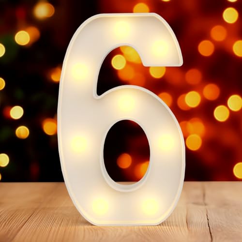 Image of Hoosmoon Number Lights Decorative Signage, Plastic 6, Neon, Modern, Indoor, Battery Powered, for Party Decoration