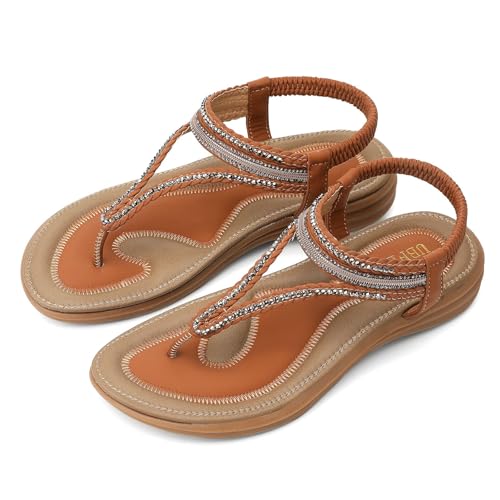 Image of UBFEN Womens Bohemian Flat Sandals With Back Strap Summer Beach Comfortable Bling