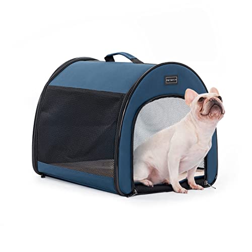 PETSFIT Soft Sided Dog Crate, Travel Dog Crate - 19 Inch Lightweight, Roomy, Easy to Set Up, Sturdy Portable Dog Kennel with Thick Mat, Navy Blue