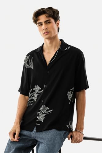 Image of SNITCH Men Casual Shirt | Box Fit Short Sleeve Cuban Collar Floral All-Over Print Design | Premium 100% Viscose & Lightweight Fabric for Summer, Vacation & Beach Wear