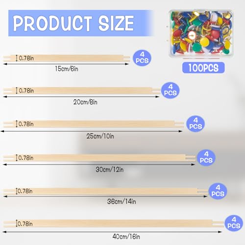 Image of Foxtell 12 Sets Needlepoint Stretcher Bar Set, 6 Sizes Stretcher Bars for Needlework Art Supplies Wooden Canvas Stretcher Bar Set with 100 Pins Regular Stretcher Bars for Needlepoint Frame Set