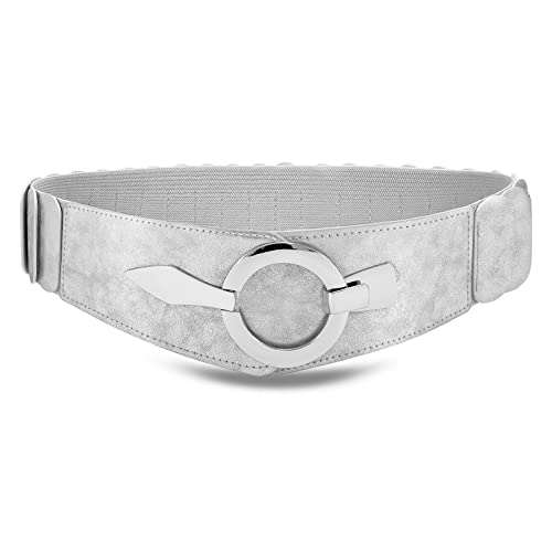 Vonmelli Wide Elastic Waist Belt Women Hip Belt Vintage Stretch Belt With Silver Ring Clasp Silver Xs cover
