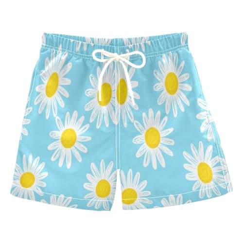 Kids Swim Trunks for Boys, Anti Chafe Swim Trunks for Boys 2 T, Daisies Light Blue
