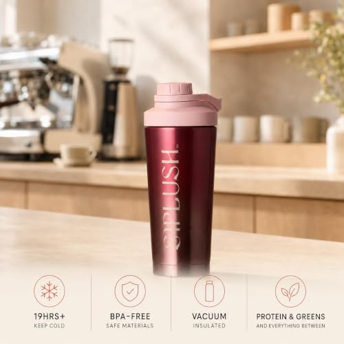 Image of Insulated Protein Shaker Bottle 24oz, Pink Ombre, Pismo Sunset | BPA free, Quiet mixing, No blender ball, Insulated cup, Twist-lock lid, Leak-free, Pismo Sunset, Bold California style