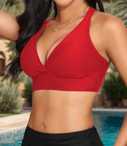 Image of Women's Sporty Adjustable Wide Straps Bikini Top Large Bust Criss Cross Back Supportive Swimsuit Tops Only