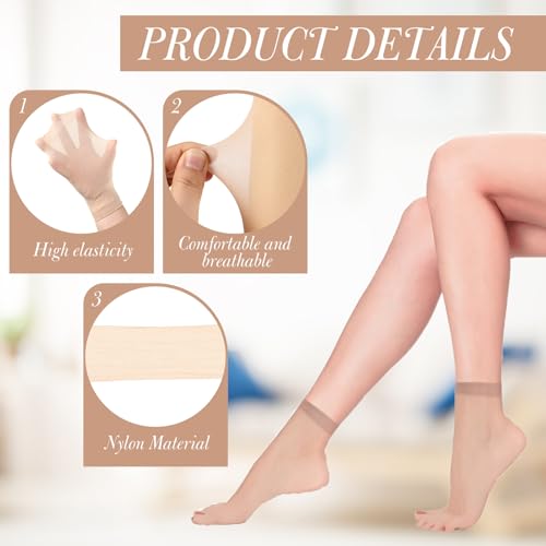 288 Pcs Disposable Foot Socks Beige Tan Slip on Ankle Socks Nylon Footies Nylon Stockings for Try Shoe Men Women, 144 Pairs3