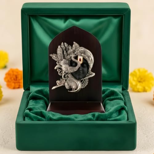 Best Janmashtami Decorations from Amazon India 96 999 Silver Plated Krishna Face Idol with Wooden Base 6 Inch, Kris...