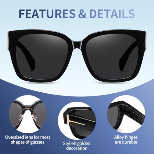 Myliia Fit Over Sunglasses for Women Square Oversized Frame Polarized Lenses,Perfect for Driving, Outdoor Activities3