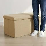 収納ベンチ 収納ボックス 幅76×奥行38×高さ35cm オットマン 耐荷重150kg 折りたたみ コンパクト ボックススツール 座れる収納 おしゃれ スツール 収納 椅子 iimono117 (ベージュ)