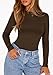 PRETTYGARDEN Bodysuits for Women 2026 Spring Long Sleeve Shirts Fitted Basic Ribbed Layering Tops Fall Fashion Winter Clothes (Brown,Large)