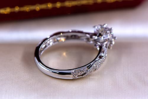 Bague fiançailles argent S925 oxyde zirconium AAA diamant 1 carat fleur ajourée - 6