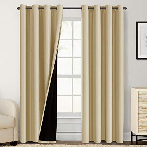 100% Blackout Curtains for Bedroom 84 Inches Long Thermal Insulated Lined Curtains for Living Room Double Layer Full Light Blocking Energy Saving Grommet Drapes Draperies, 2 Panels, Wheat