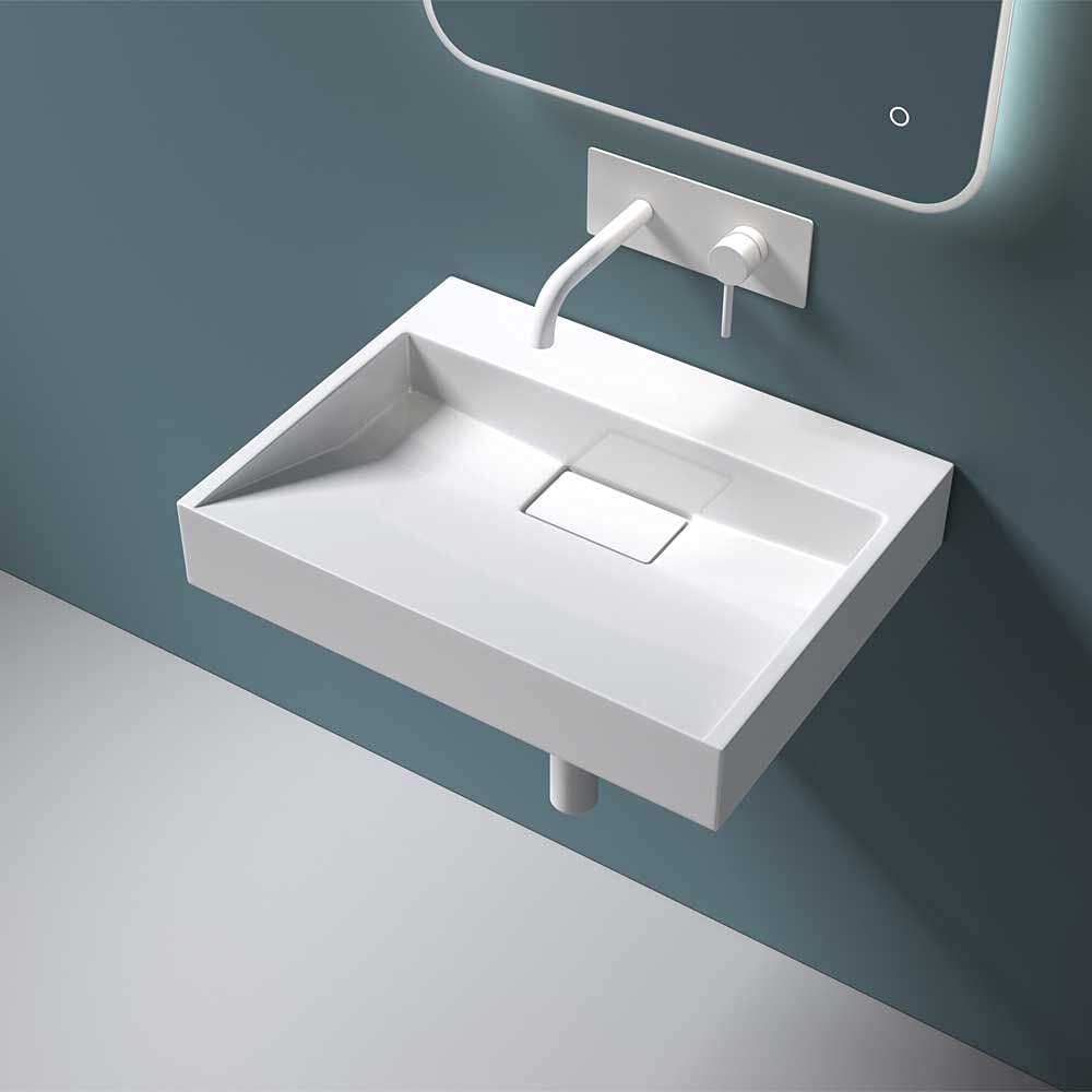 Db Durovin Bathrooms No Tap Hole Durovin Bathrooms Luxurious Cast Stone Resin Bathroom Basin - Wall Hung Or Countertop Basin Sink - Concealed Waste - 600 X 380Mm (Wxd)