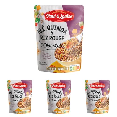 Paul & Louise - Blé, quinoa et riz rouge à l'orientale 250g - Source de protéines et de fibres - Prêt en 2 minutes (Lot de 4)