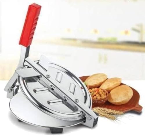Image of 1pc Stainless Steel 6.5 Inch Roti & Puri Maker Press - Manual Hand Press Roti Maker with Handle for Chapati, Papad & Khakhra Heavy Duty Cast Iron with Stainless Steel Plates (Pack of 1)
