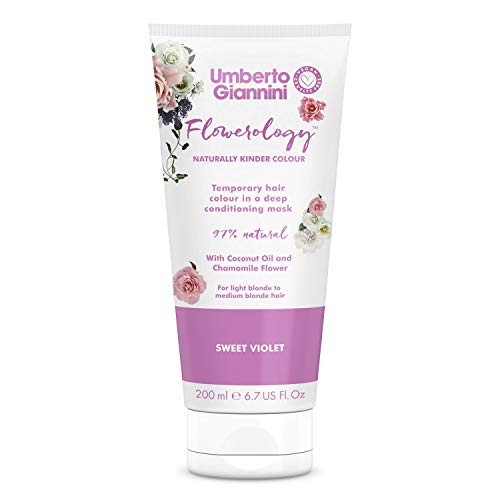 Umberto Giannini Flowerology Temporary Hair Colour Mask, Vegan & Cruelty Free Deep Conditioning Mask, 200ml (Sweet Violet)