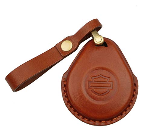 Llavero de Piel con Broche y Funda de Piel a Medida para la Llave de proximidad de Harley Davidson. Disponible en Cuatro Colores, Negro, marrón, Verde y Rojo. (Marrón) Cover