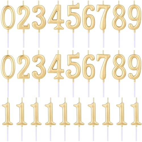 28 PCS Number Birthday Candles Champagne Number Candles Cake Candles for 1st Birthday to 18th Birthday Decoration, Wedding Anniversary, Party Celebration, Baby Showers (Champagne)