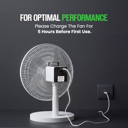 Image of Rico 12 inch Rechargeable Table Fan with BLDC Motor, Built-in Power Bank & Type-C Charging | 3-Speed | 3hr High / 10hr Low Runtime | Silent & Portable