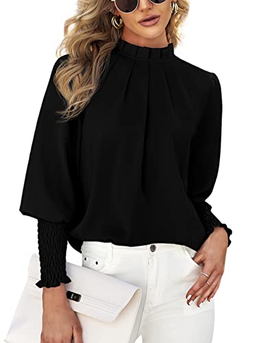 Teurkia Womens Long Sleeve Blouse Office Loose Trendy Casual Work Shirt Tops Black