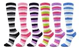 Winterlace Fuzzy Socks Non Skid, 6 Pairs for Women, Warm, Soft Furry Microfiber, Comfortable, Cozy, Bulk Pack (Assorted Striped Knee High)
