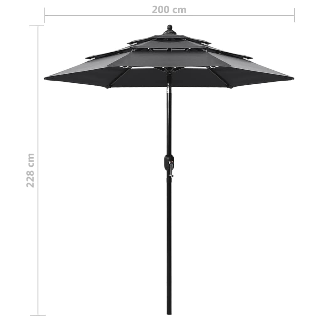 Fengshui 3-warstwowy parasol przeciwsłoneczny z aluminiowym masztem, 2 m, wykonany z odpornego na promieniowanie UV poliestru, malowany proszkowo maszt i żeberka, funkcja korbki i przechylania, na