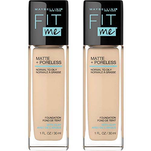 Maybelline Fit Me Matte + Poreless Liquid Foundation Makeup, Light Beige, 2 COUNT
