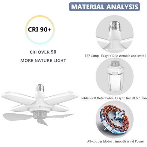 Ventilateur de plafond E27 avec LED pour chambre et cuisine - 5