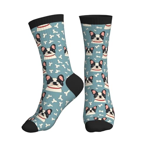 Anceky Calzini da uomo e da donna con stampa di un simpatico bulldog francese, calzini casual, sportivi, estetici e divertenti.