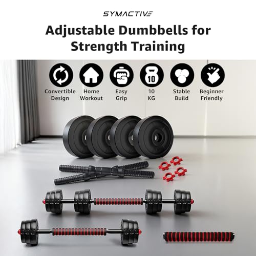 Image of Amazon Brand - Symactive PVC 3-in-1 Convertible Dumbbells Set