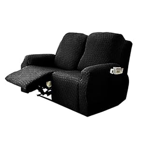 Recliner Loveseat Cover Stretch Couch Covers Sofa slipcover for 2 Seat Reclining Couch Thick Jacquard Furniture Protector with Pockets (Black)