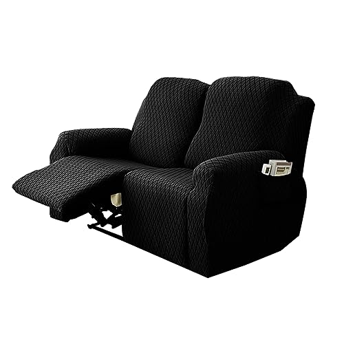 Recliner Loveseat Cover Stretch Couch Covers Sofa slipcover for 2 Seat Reclining Couch Thick Jacquard Furniture Protector with Pockets (Black)