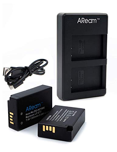 Aream 2-Pack of LP-E17 Batteries and USB Dual Battery Charger for Canon Rebel