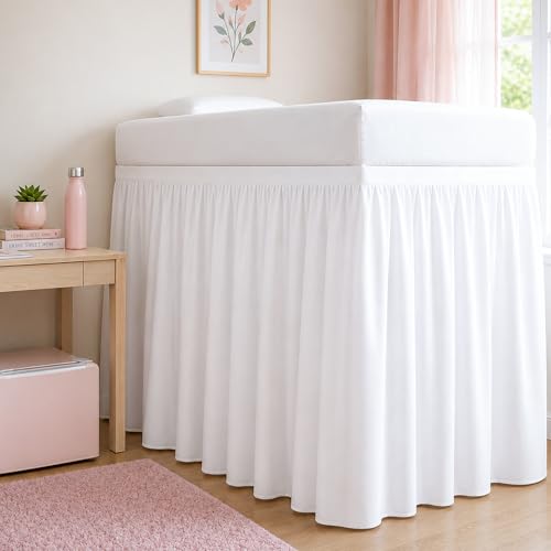 Cottingon Twin XL 48 Inch Drop Extended Dorm Room Bed Skirt,100% Microfiber College Bed Essentials Extra Long Size Dust Ruffle,White