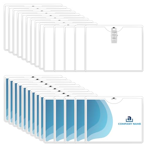 Image of Eaasty Name Tags with Clips and Printable Inserts Clip On Name Badges Customizable Clear ID Badge Holder with Clips 3 inch x 4 inch Horizontal PVC for Meeting Seminar Show Event and Conference(100 Pack)
