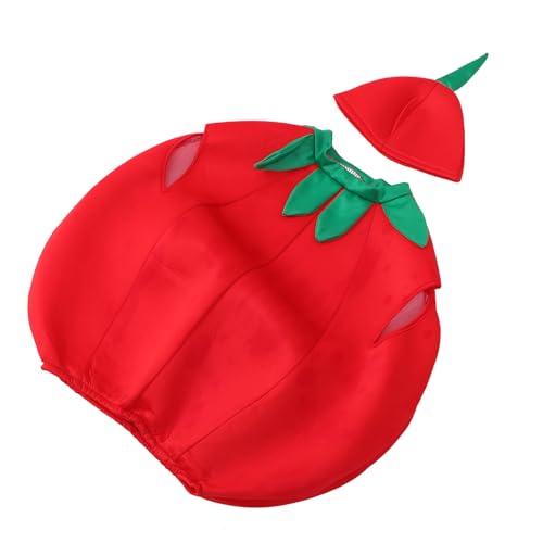 ibasenice Disfraz Infantil de Tomate para Cosplay, Conjunto 2 Piezas (ropa Gorro), Talla 110-120 Cm para 3-4 Años, Accesorios Unisex para Fiestas, Halloween y Actuaciones Teatrales