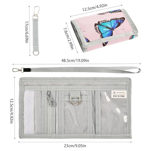 Bluebutterflies Elegant Pink Kids Wallet for Boys Girls Trifold Sport Outdoor Wallets for Teen Children Youth Wallet with Zippered Coin Pockets Card Holders Front Pocket Wallets with Magic Sticker3