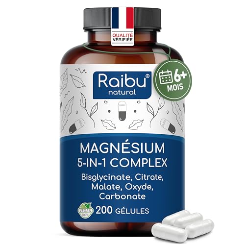 Magnesium Complex, 200 Gélules - Magnesium Bisglycinate, Citrate, Melate, Carbonate et Oxyde - Plus de 6 mois d’approvisionnement: 1 gélule par jour - Magnésium hautement dosé, végan, sans OGM
