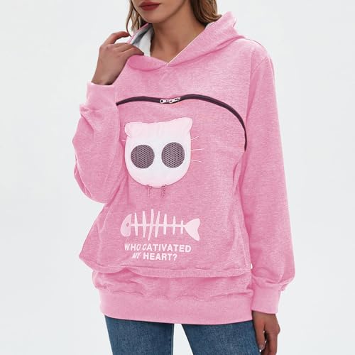 Sudadera para mujer con bolsillo para mascotas y capucha ajustable 3