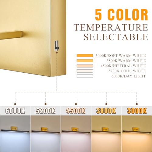 Image of Wood Picture Lights for Wall, Gold Hardwired 27.5 inch Long LED Wall Picture Vintage Artwork Paintings Display Lighting Wall Lamp Bathroom Vanity Light Dimmable 5CCT