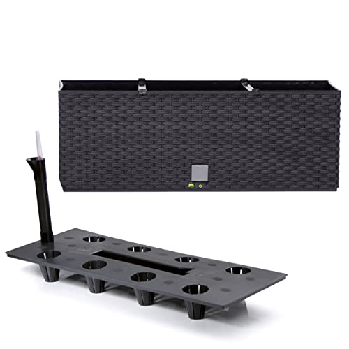 Pflanzkübel rechteckig Blumentopf Pflanzkasten 51,5 cm 17 L Anthrazit dunkel Grau Blumenbank in Rattan-Optik Rato Serie mit Bewässerungssystem