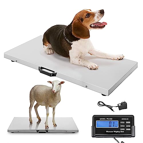 Balance au sol pour animaux de compagnie, balance pour chiens, chats, vétérinaire, grande plateforme en acier inoxydable 103 x 53 cm, LCD externe, unité de...