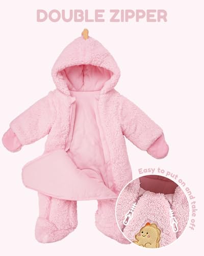 JiAmy Baby Snowsuit Hooded Romper Winter Outfits Boys Girls Cartoon Bear Fleece Jumpsuit White Bunny 9-12 Months2