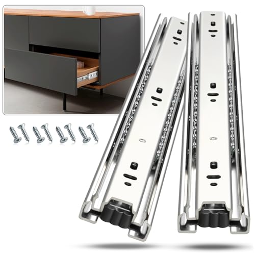 REGUDA Stainless Steel Drawer Slides Ball Bearing 3 Folds Full Extension Side Mount Cabinet Runners Glides Rails Track 100 Lbs Load 10 12 14 16 18 20 22 24 Inch (1 Pair (Silver), 22 inch)