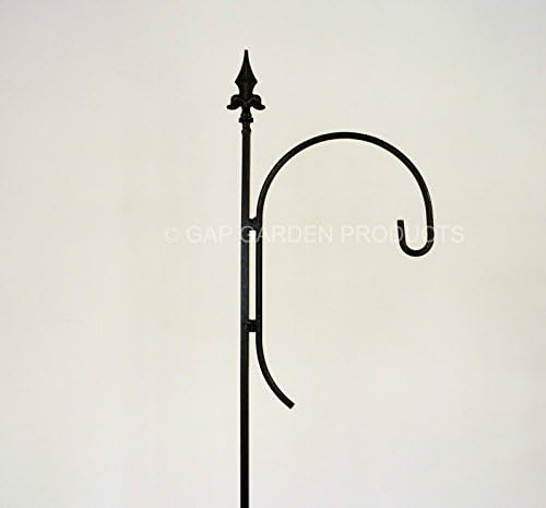 Single Bird Feeder Station (Crook) – Heavy Duty 12mm Solid Metal Pole with Double Prong Ground Fixing, Black Finish – Hanging Feeder, Wind Chimes, Lanterns – 210cm UK Made