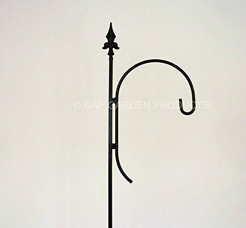 Single Bird Feeder Station (Crook) – Heavy Duty 12mm Solid Metal Pole with Double Prong Ground Fixing, Black Finish – Hanging Feeder, Wind Chimes, Lanterns – 210cm UK Made