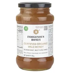 INDIGENOUS HONEY Raw Organic Honey NMR Tested NPOP Organic Certified Pure Natural Unprocessed Original Honey - 530 g Glass Jar (Pack of 1)