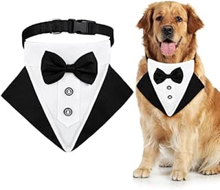 KroY PecoeD Formal Dog Tuxedo Bandana Dog Wedding Bandana Dog Collar with Bow Tie and Neck Tie Designs, Adjustable ormal Tux Dog Bowtie Adjustable Neckerchief for Small Medium Dogs(M)