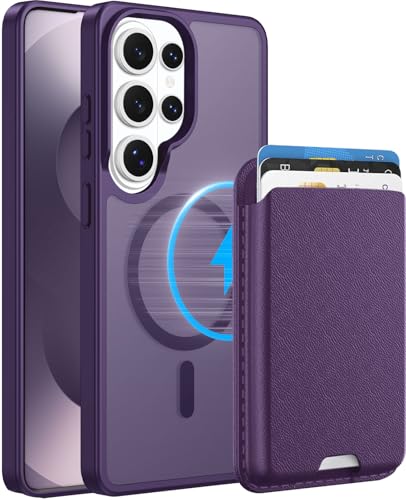 Ntwinro Magnetic for Samsung Galaxy S26 Ultra Case Detachable Magnetic Wallet with Card Holder [Fit for MagSafe] Military-Grade Shockproof Translucent Matte Anti-Scratch Phone Case Purple